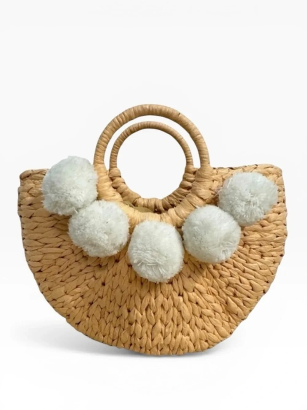 Straw Pom Pom Tote Bag Summer Bag Vacation Travel Resort Pocketbook